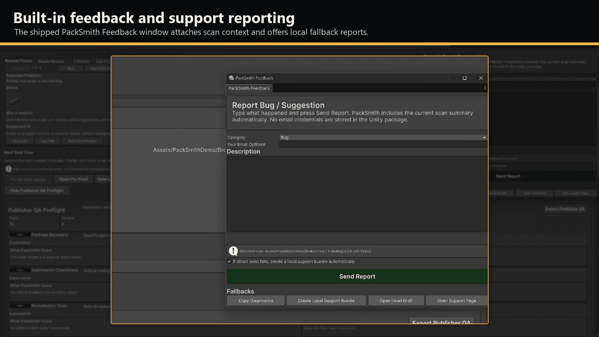 Feedback and support screenshot
