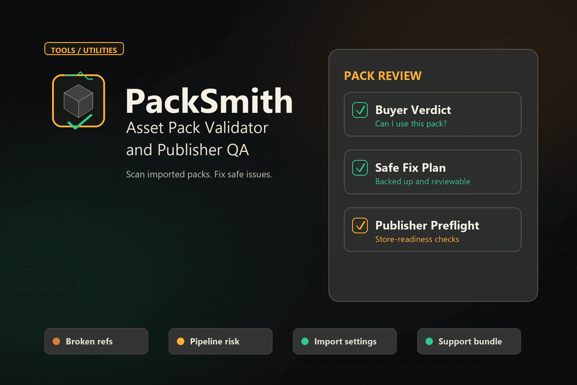 PackSmith Unity asset pack validator and Publisher QA overview