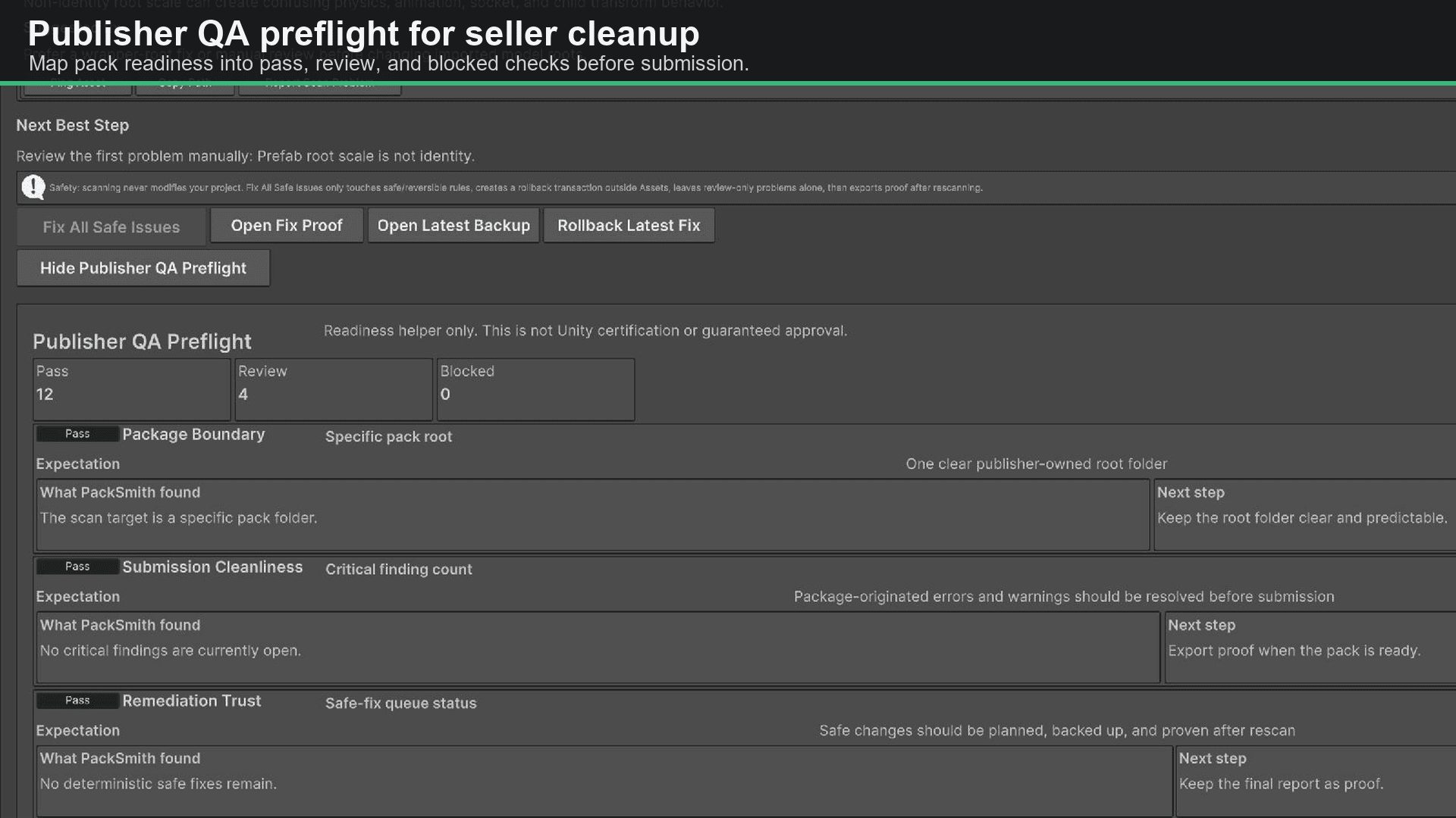 Publisher QA preflight screenshot